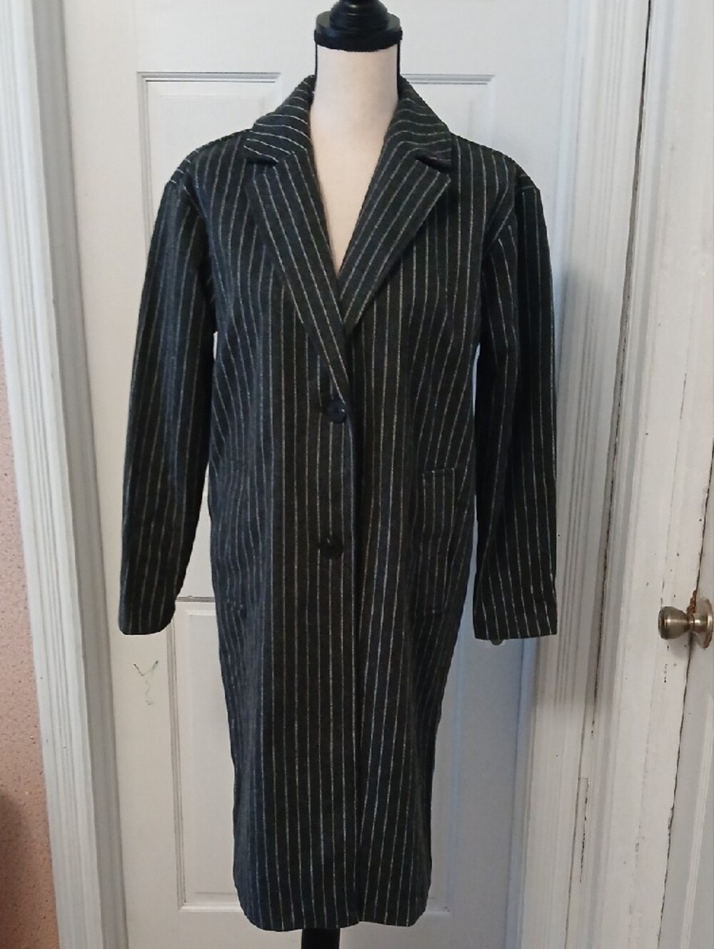 Wemons Long Pinstripe Overcoat - Black - Picture 3 of 4